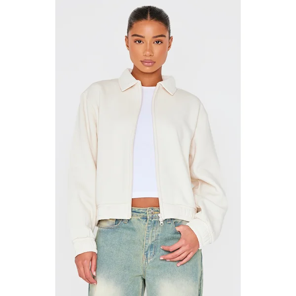 Ecru Zip Through Collared Sweatshirt