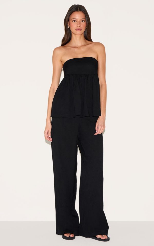 Black Bandeau Peplum Detail Jumpsuit