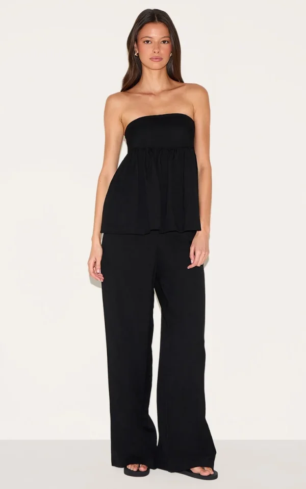 Black Bandeau Peplum Detail Jumpsuit