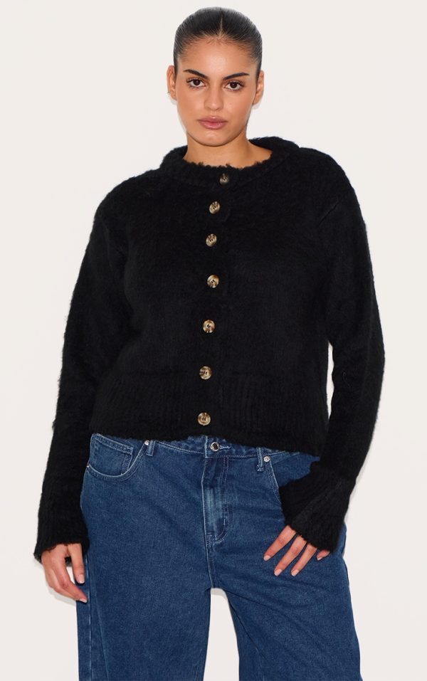 Plus Black Eyelash Knitted Cardigan