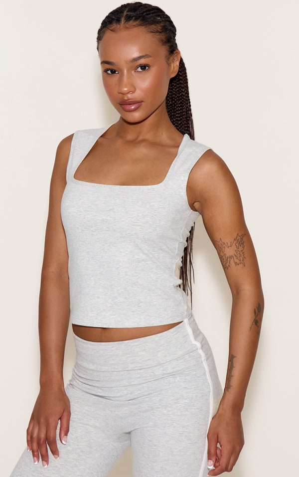 Petite Ash Grey Sculpt Square Neck Gym Top