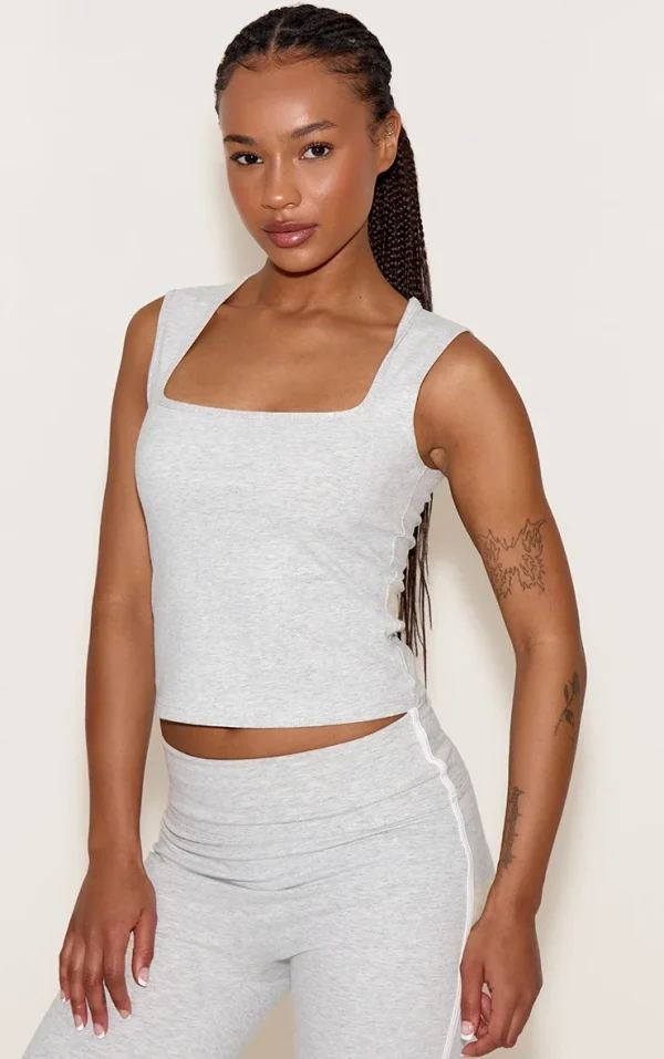Petite Ash Grey Sculpt Square Neck Gym Top