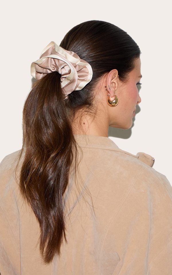 Taupe Satin Boarder Scrunchie