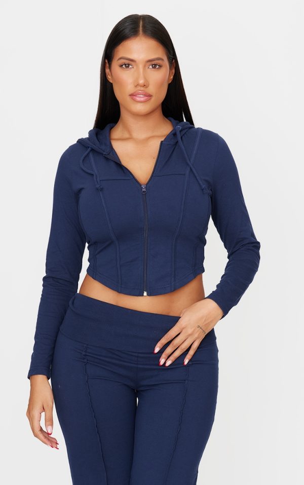 Shape Navy Seam Detail Sculpted Zip Through Jacket