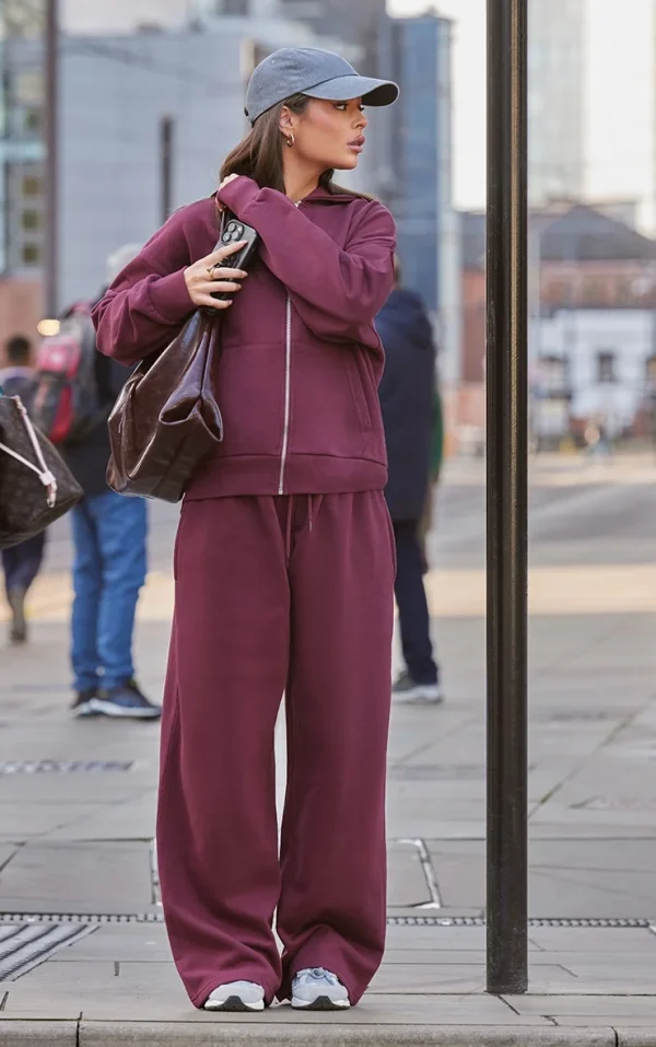 Burgundy Premium Wide Leg Sweatpants