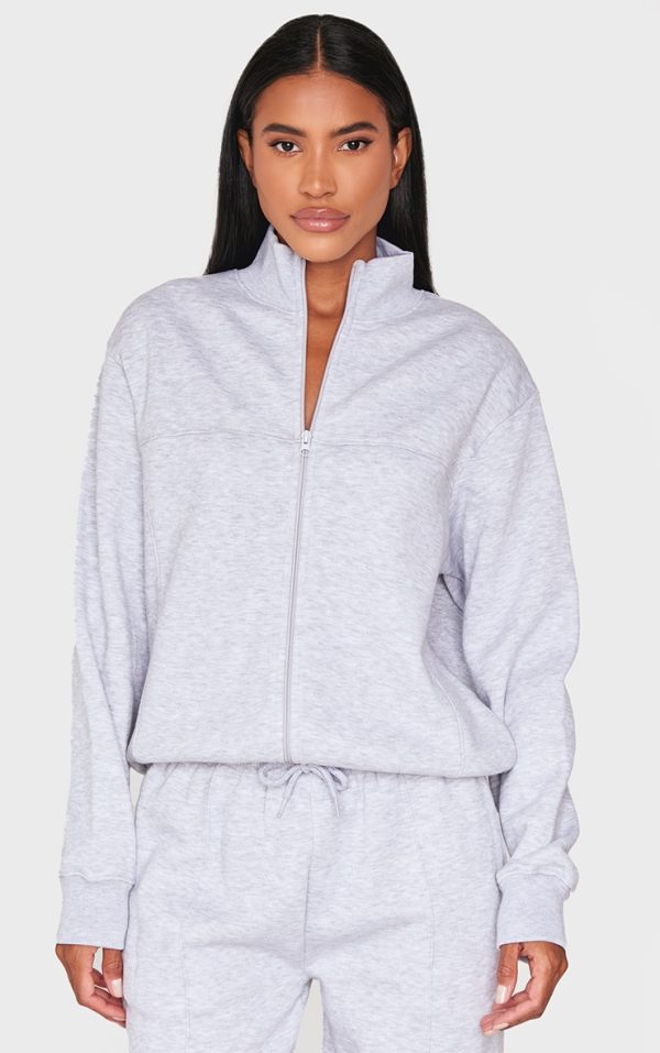 Ash Grey Seam Detailed Zip Up Sweatshirt