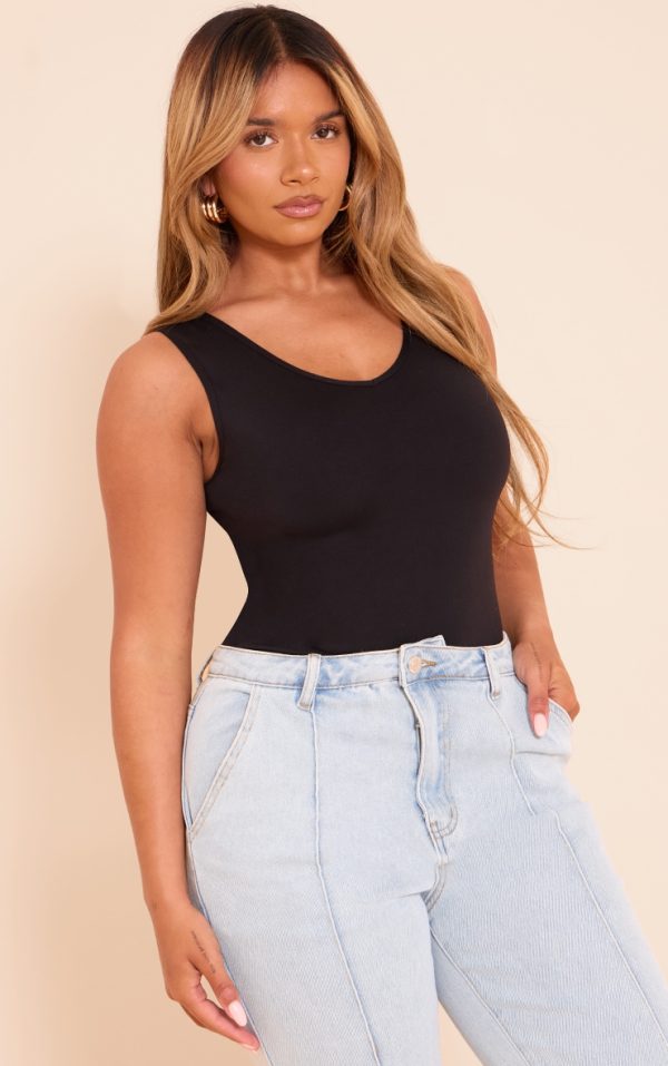 Shape Black Sculpted V Neck Sleevless Bodysuit