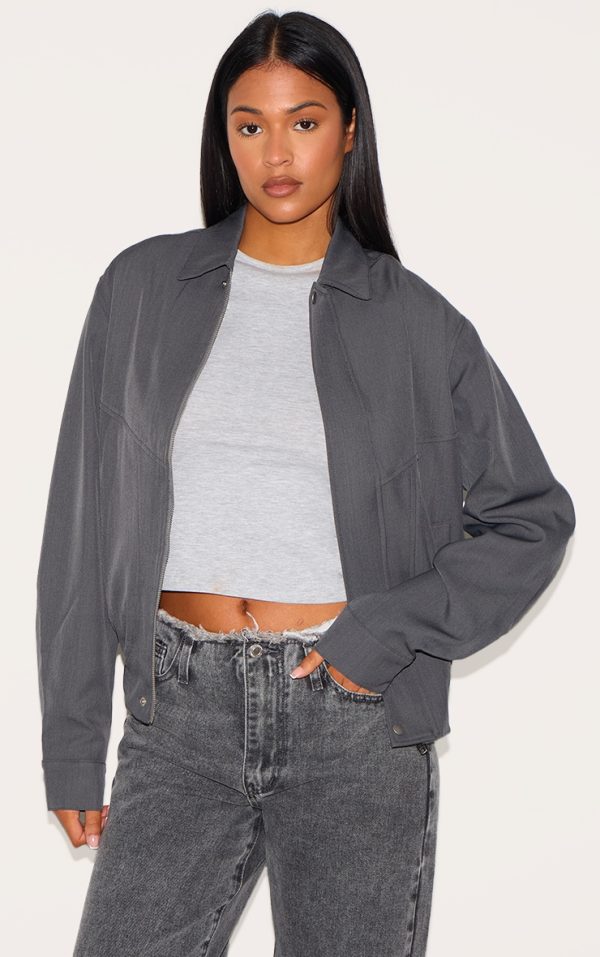 Tall Grey Oversized Utility Bomber Jacket