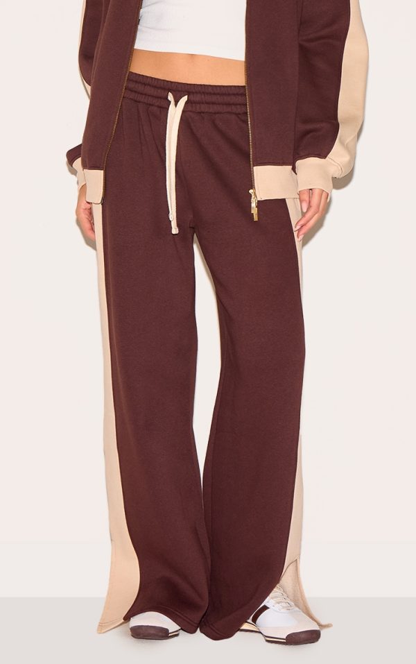 Chocolate Wide Leg Color Block Split Hem Sweatpants