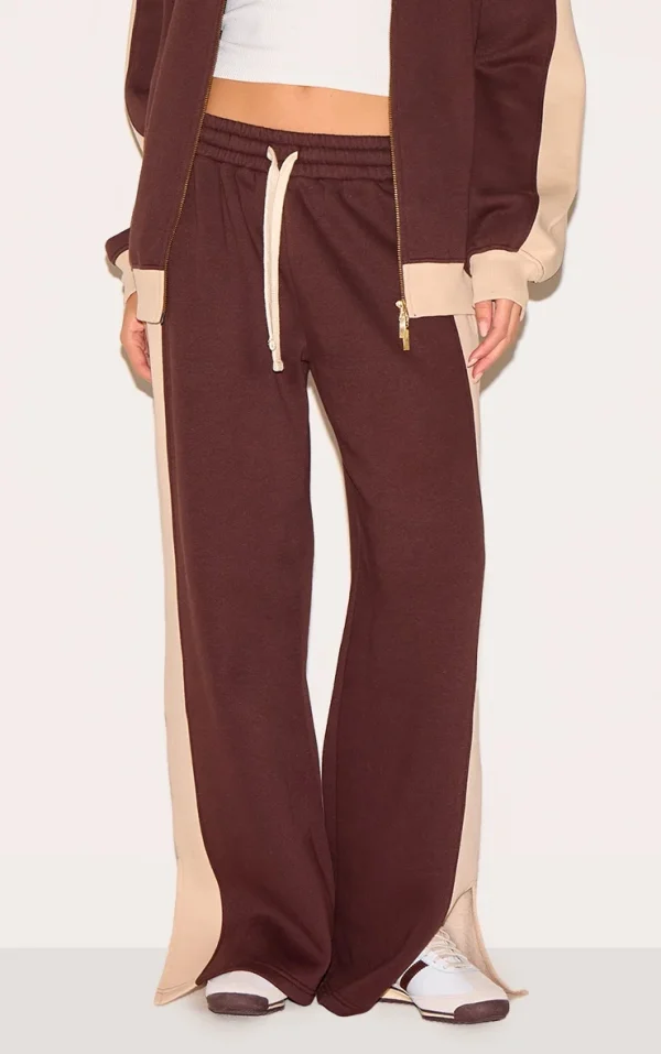 Chocolate Wide Leg Color Block Split Hem Sweatpants