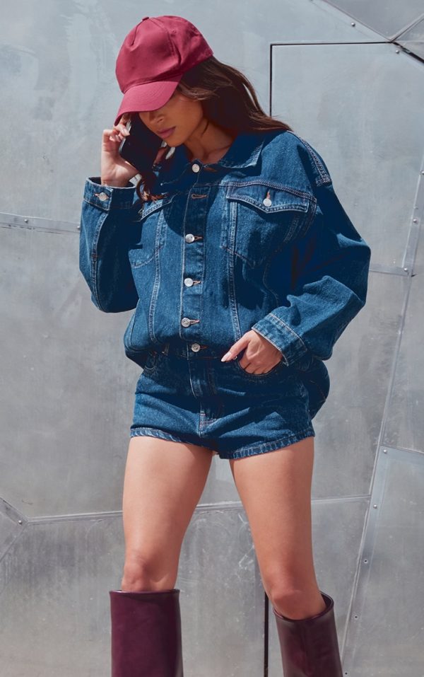 Mid Blue Wash Seam Detail Pocket Detail Button Up Denim Jacket