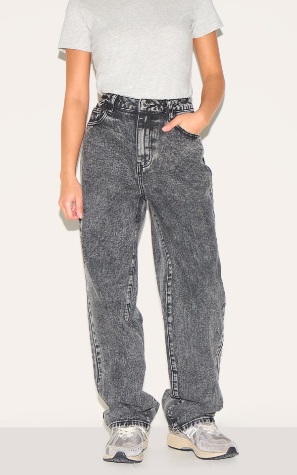 Petite Washed Grey High Waist Straight Leg Jeans