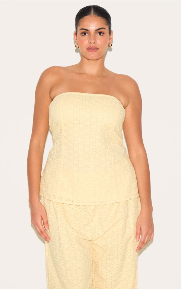 Plus Lemon Embroidered Linen Bandeau Top