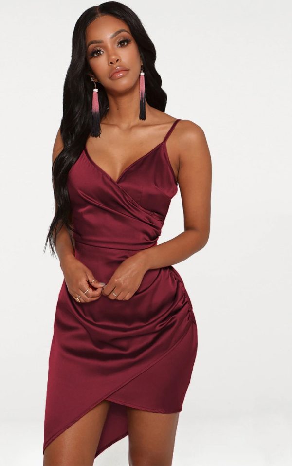 Shape Burgundy Satin Wrap Dress