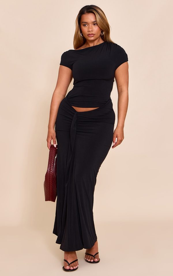 Shape Black Off Shoulder Lace Up Back Drape Detail Maxi Dress