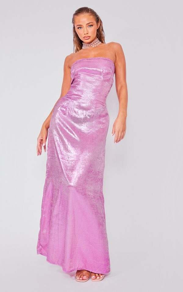 Bright Pink Textured Bandeau Maxi Dress