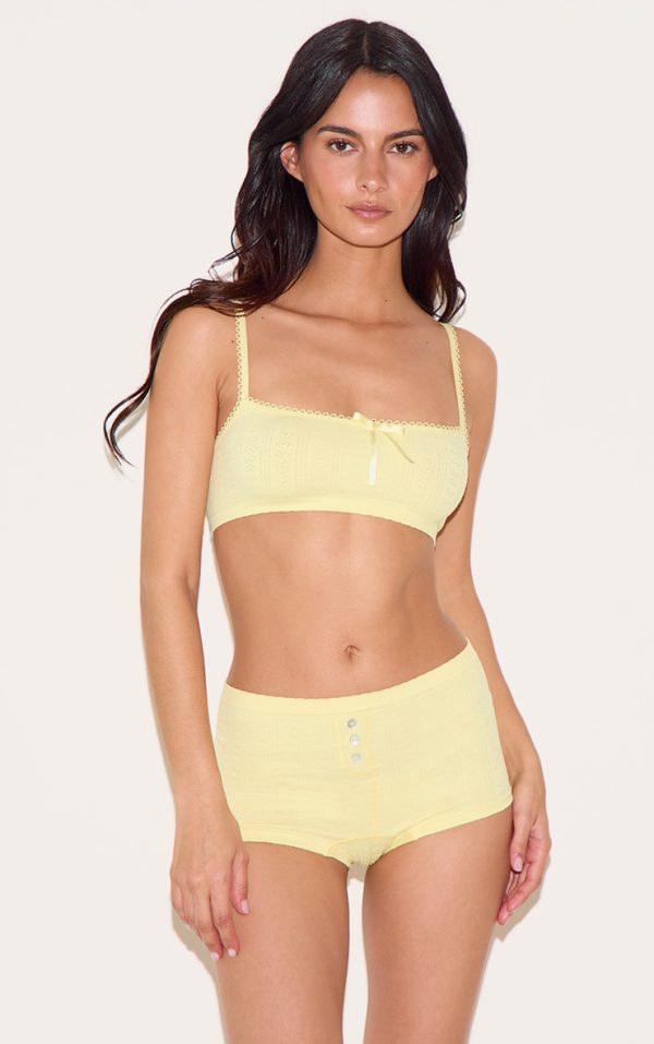 Lemon Textured Bralette And Boxer Lingerie Set