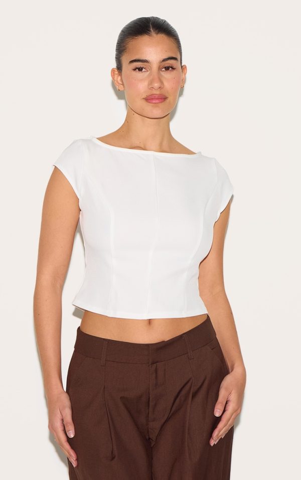 White Woven Boatneck Top