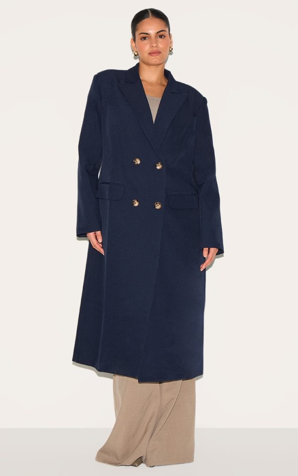 Plus Navy Maxi Length Duster Coat