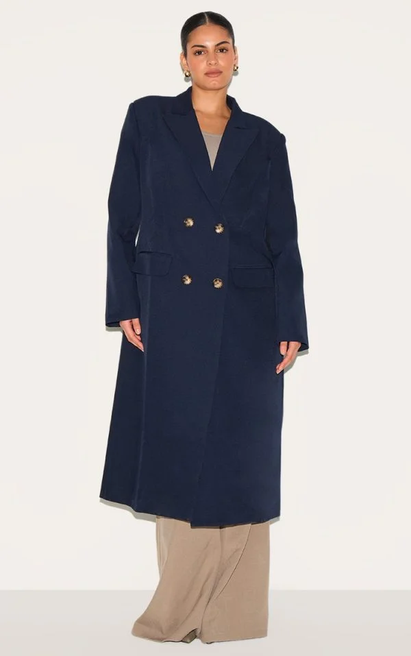 Plus Navy Maxi Length Duster Coat