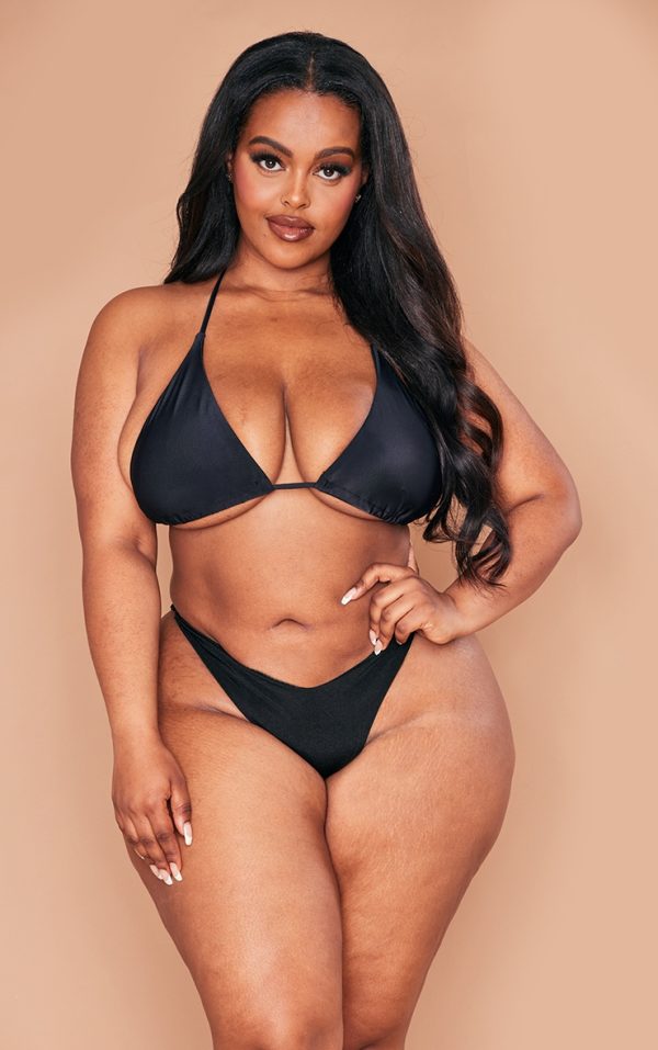 Plus Black Mix & Match Triangle Halter Bikini Top
