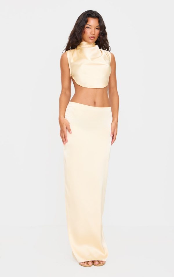 Butter Cream Satin Mid Rise Maxi Skirt
