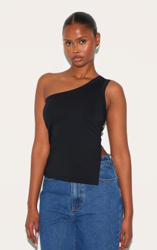 Black One Shoulder Long Vest Top