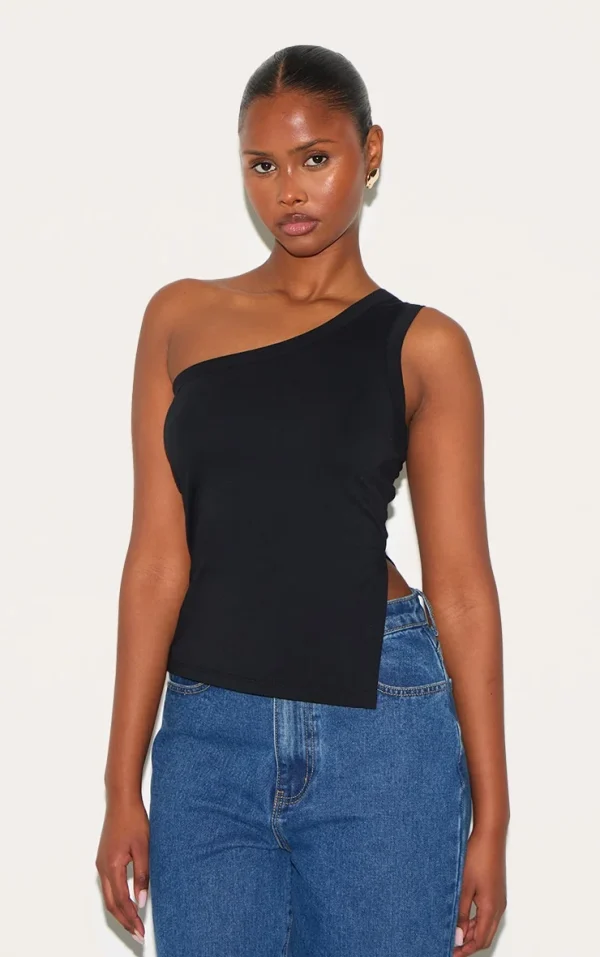 Black One Shoulder Long Vest Top
