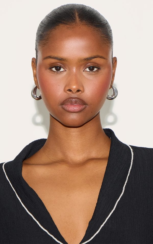 Silver Bevelled Edge Thick Medium Hoop Earrings