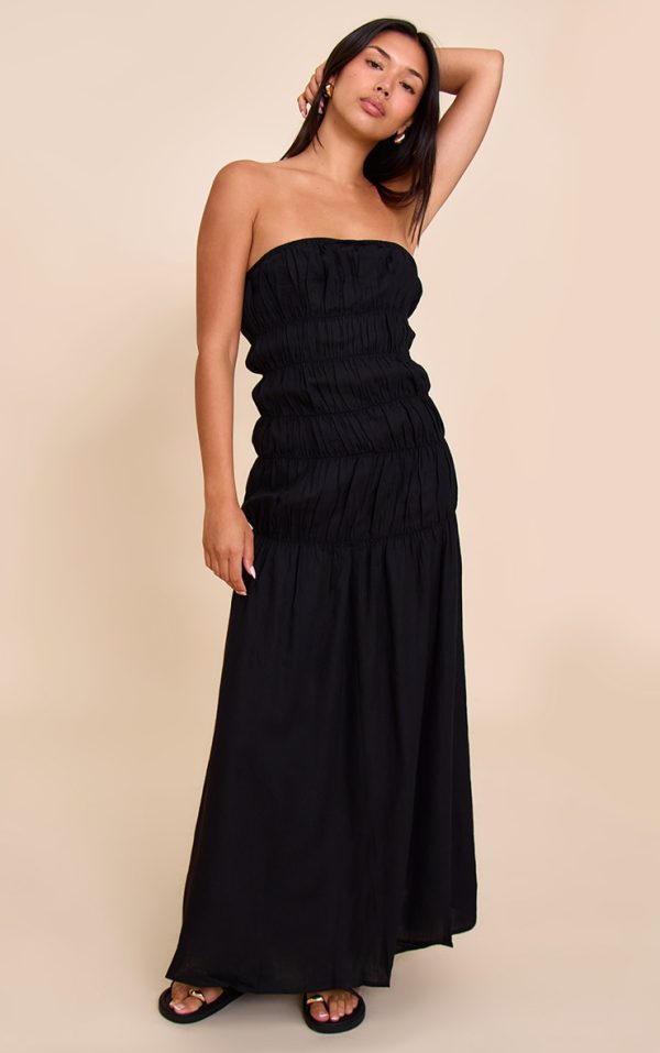 Black Bandeau Ruched Detail Maxi Dress