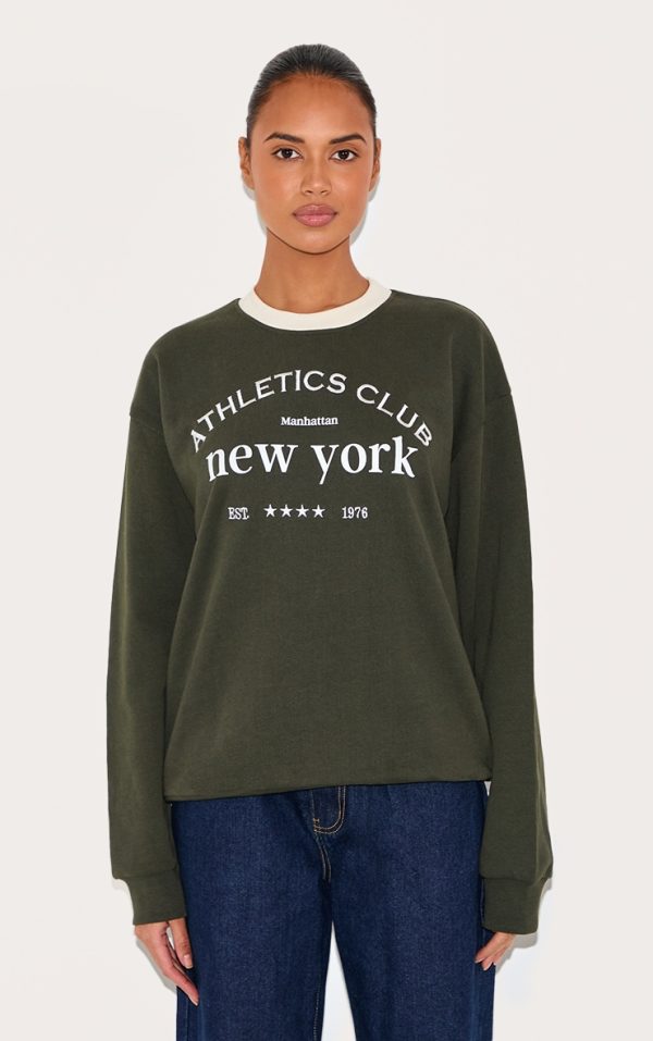 Forest Green Premium Contrast Neck Embroidered Sweatshirt