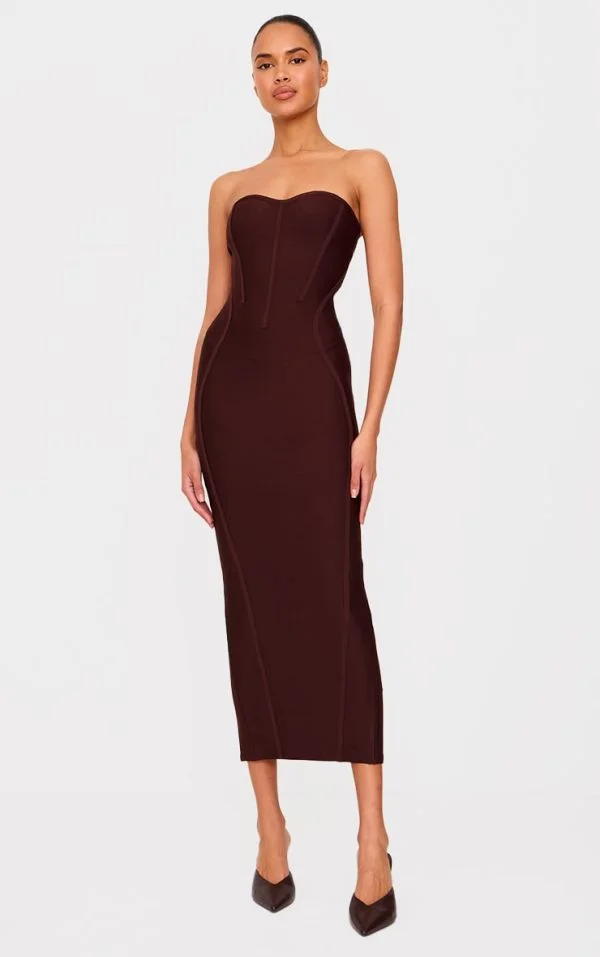 Chocolate Bandage Bandeau Bodycon Maxi Dress