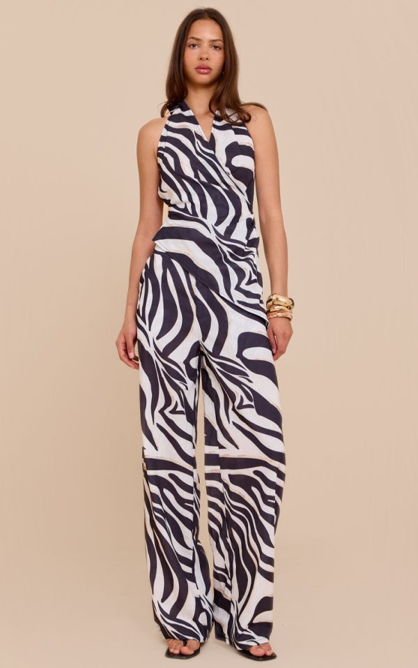 Black Zebra Printed Wide Leg Pants