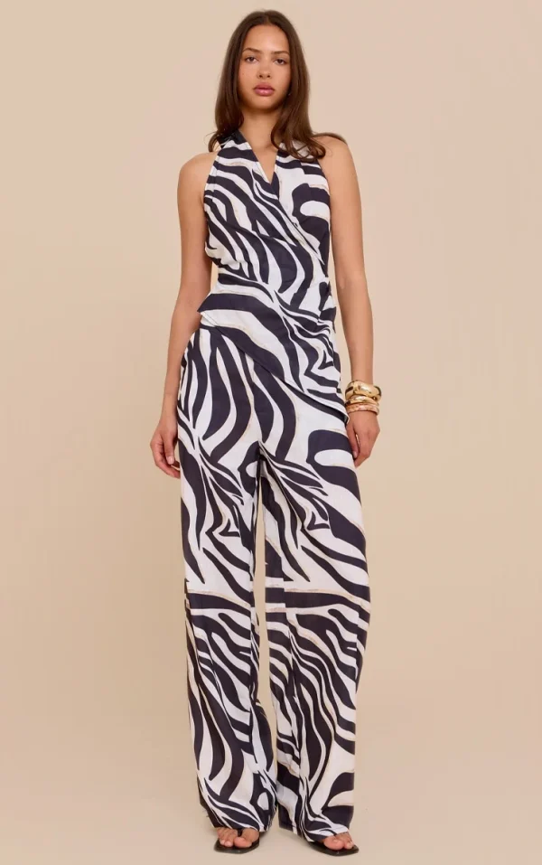 Black Zebra Printed Wide Leg Pants