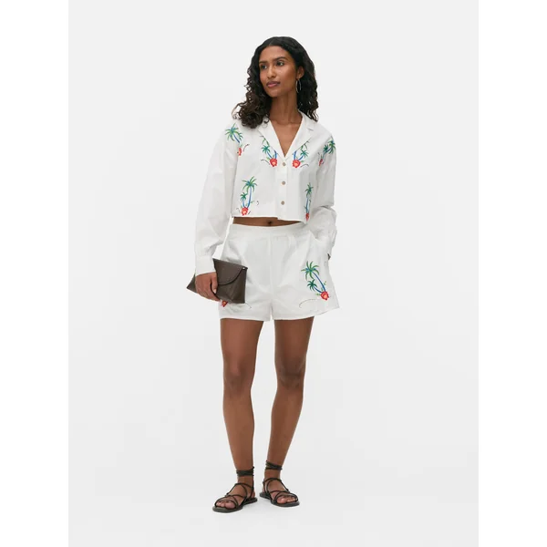 Embroidered Cropped Shirt - White