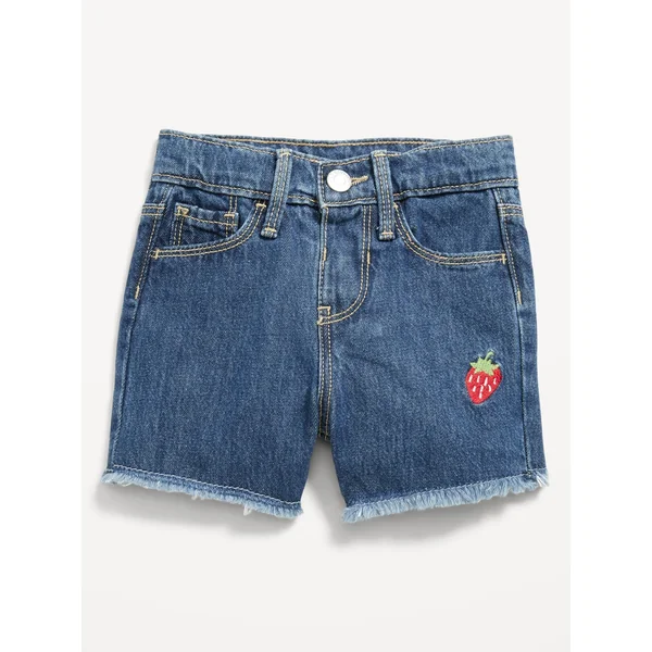Embroidered Frayed-Hem Jean Shorts for Toddler Girls - Medium Wash
