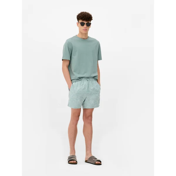 Embroidered Leaf Board Shorts - Green