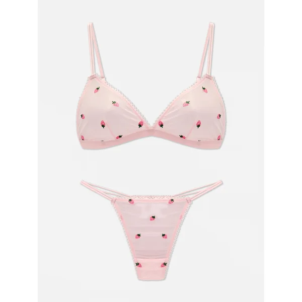 Embroidered Mesh Triangle Set - Pink