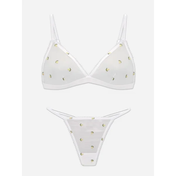 Embroidered Mesh Triangle Set - White