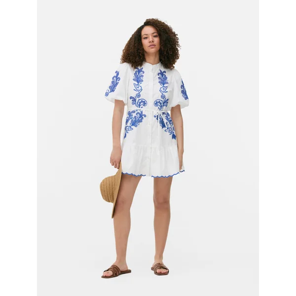 Embroidered Mini Dress - Blue