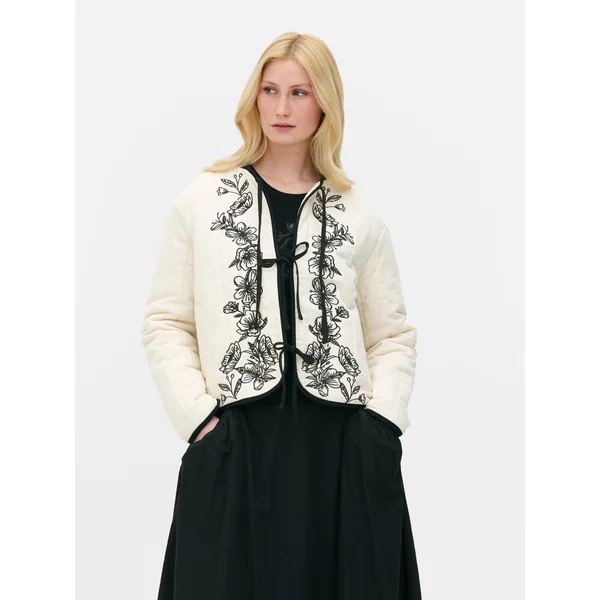 Embroidered Quilted Jacket - Ivory