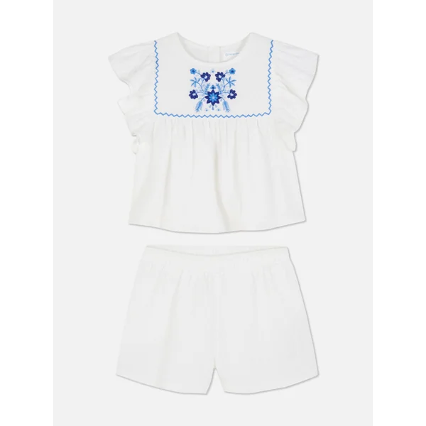 Embroidered Shorts Set - White