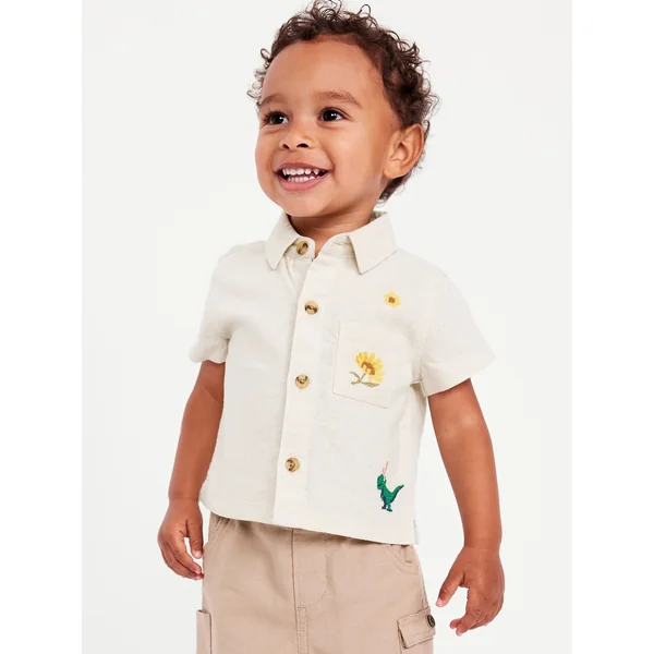 Embroidered Short-Sleeve Linen-Blend Shirt for Baby - Wish Bone