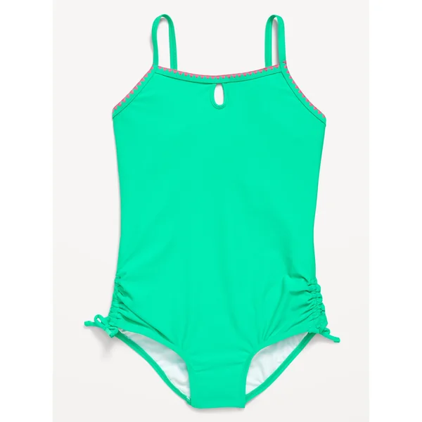 Embroidered Side-Ruched One-Piece Swimsuit for Girls - Beginners Luck