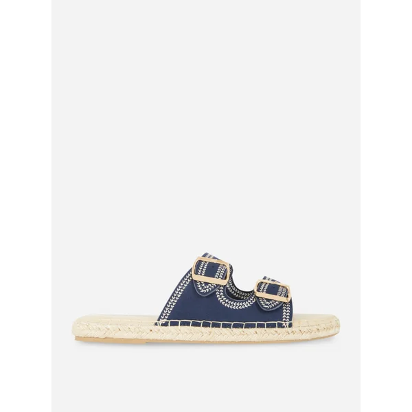 Espadrille Buckle Mules - Navy