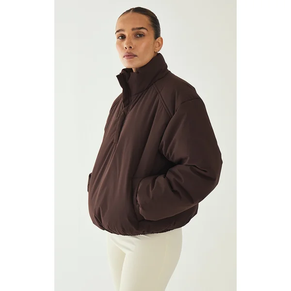 Espresso High Neck Cropped Puffer Jacket