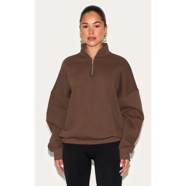 Espresso Premium High Neck Quarter Zip Oversized Sweatshirt
