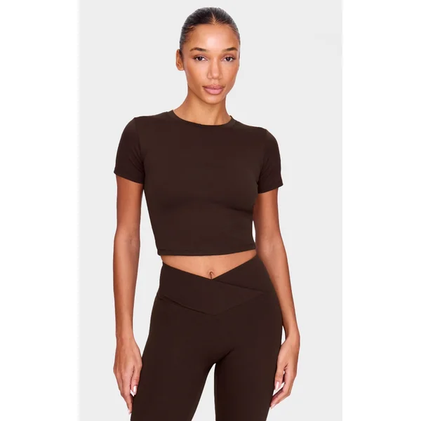 Espresso Sculpt Short Sleeve Crop Gym Top