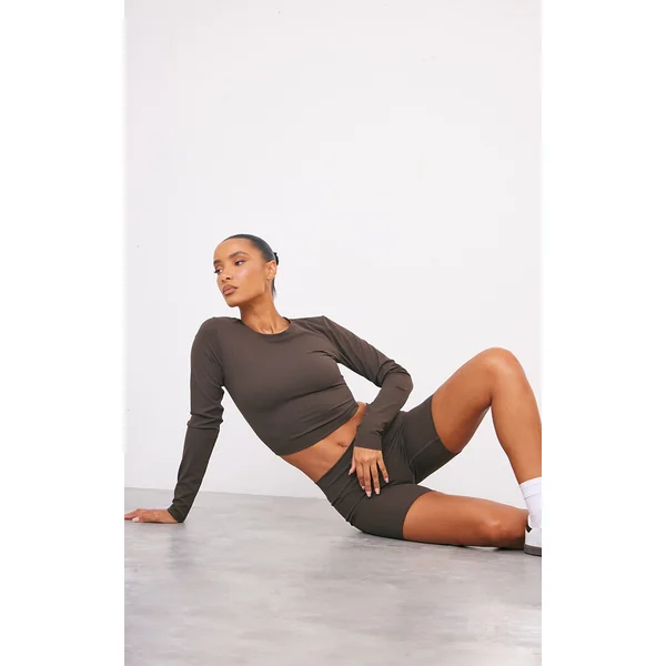 Espresso Ultimate Sculpt Long Sleeve Crop Gym Top