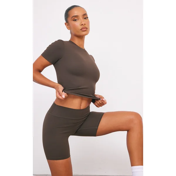 Espresso Ultimate Sculpt Longline Short Sleeve Gym Top